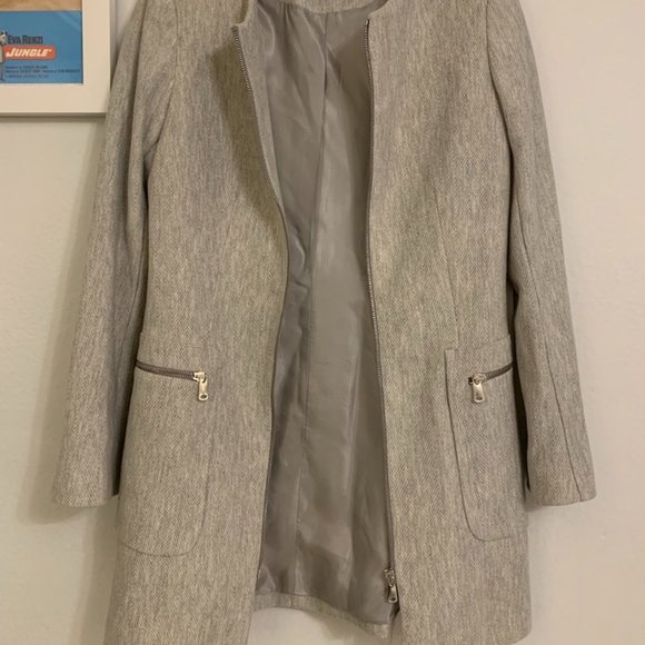 Zara Basic Collection Grey Midi Coat Size XS - Picture 2 of 6
